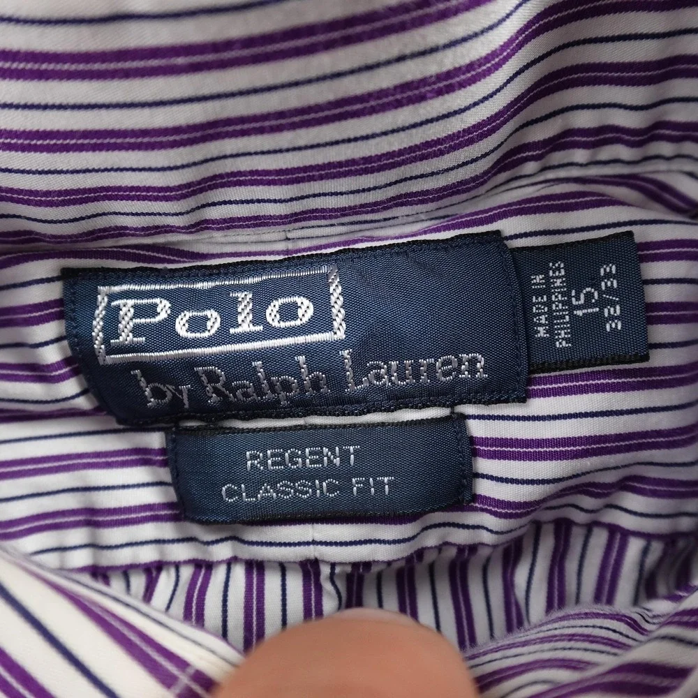 VTG Polo Ralph Lauren Shirt‎ Mens 15.5 32/33 M Purple Regent Long Sleeve Dress